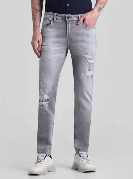 JACK JONES Distressed Skinny Fit Jeans Grey