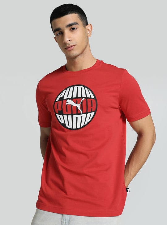 PUMA Men Brand Print Sports T-shirt Red