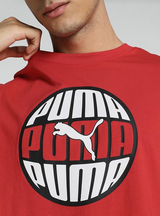 PUMA Men Brand Print Sports T-shirt Red