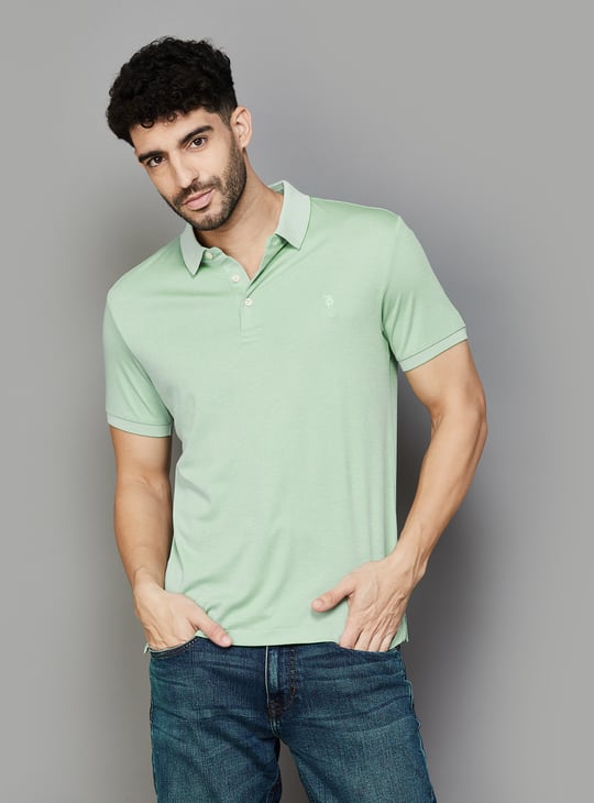 POLO Men Solid Regular Fit Polo T-shirt Green