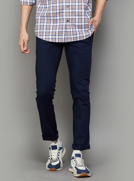 V DOT Men Checked Slim Straight Casual Trousers