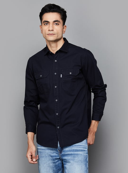 LP JEANS Solid Slim Fit Shirt Blue