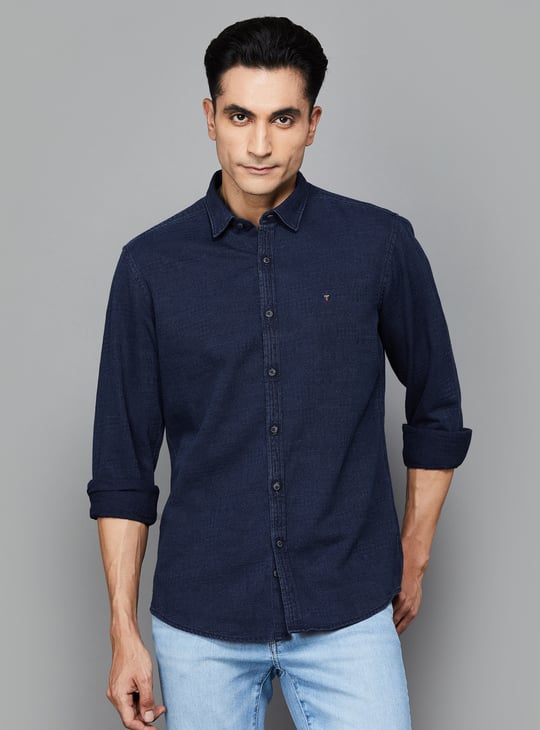 LP JEANS Textured Slim Fit Denim Shirt