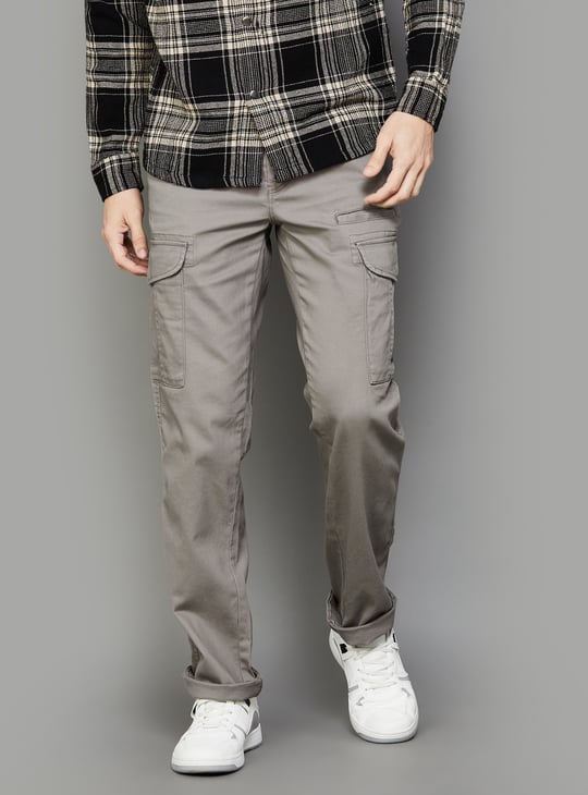 T-BASE Men Solid Regular Fit Cargo Trousers