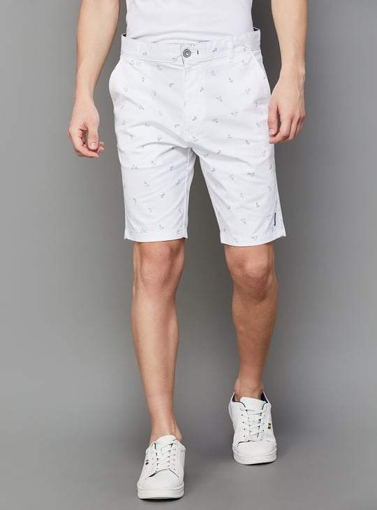 Casual White Shorts Men T-BASE Men Printed Casual Shorts White
