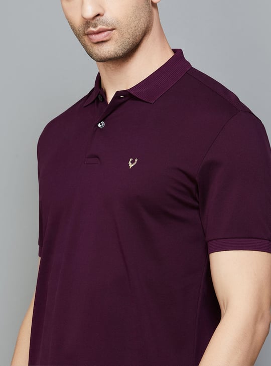 ALLEN SOLLY Men Solid Polo T-shirt Burgundy