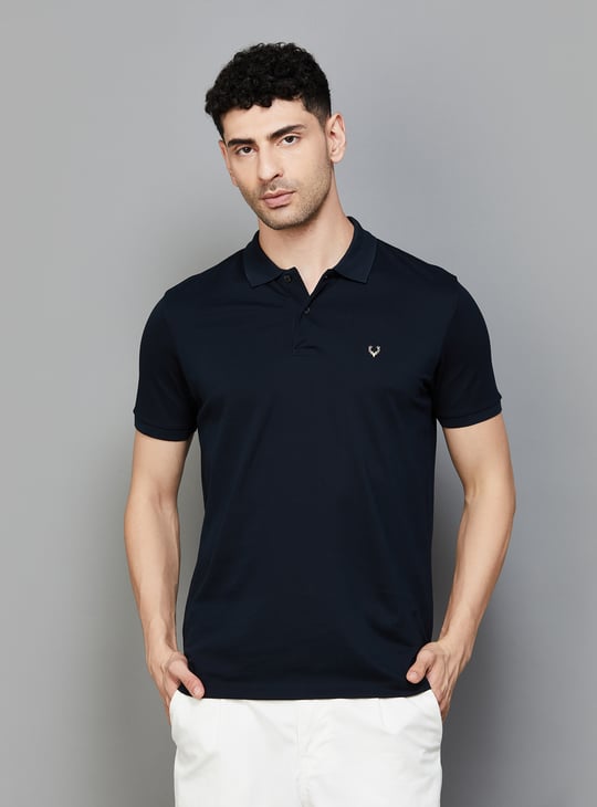 ALLEN SOLLY Men Solid Polo T shirt Blue