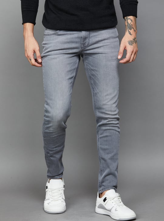 JACK JONES Stonewashed Slim Straight Jeans Grey