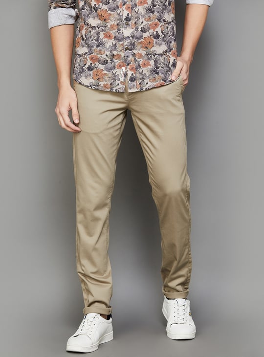 POLO Men Solid Slim Tapered Trousers Beige