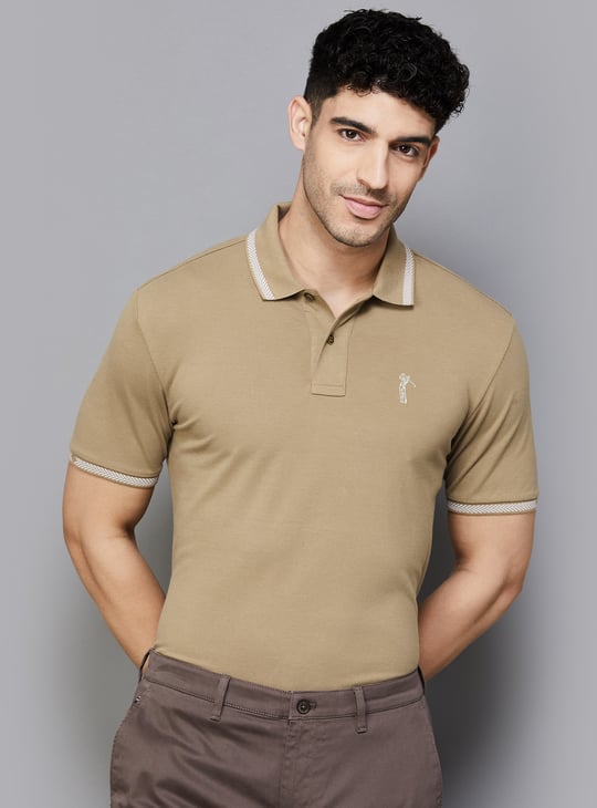 FAHRENHEIT Men Solid Polo T-shirt Beige