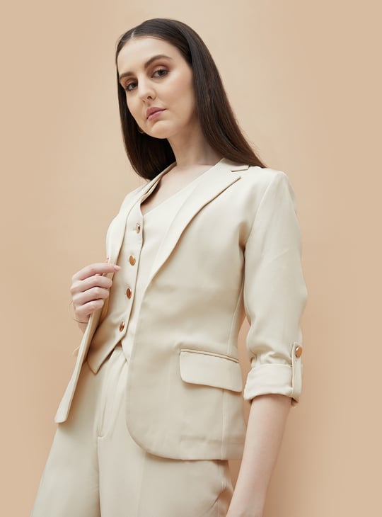 【OPEN YY】RAW EDGE SINGLE-BREASTED BLAZER, BEIGE OPEN YY Raw Edge Single-Breasted Blazer – Cycle Platform