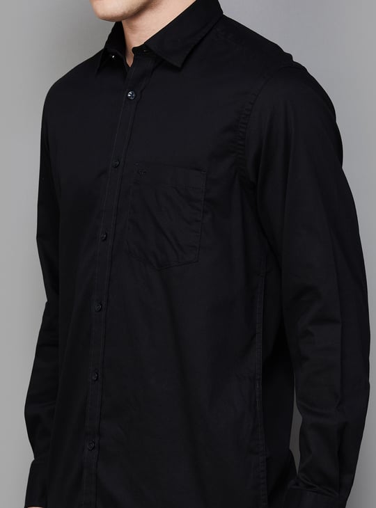 COLORPLUS Solid Casual Shirt Black