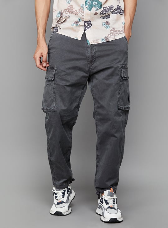 AMERICAN EAGLE Solid Slim Straight Cargo Trousers