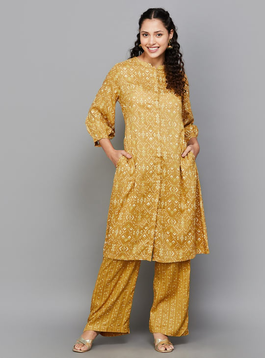 GLOBAL DESI Foil Print A line Kurta Set