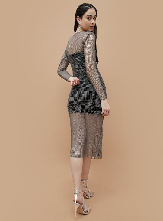 GINGER Embellished Mesh Dress with Slip