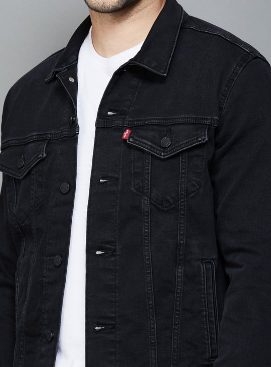 Mens black levis denim jacket deals