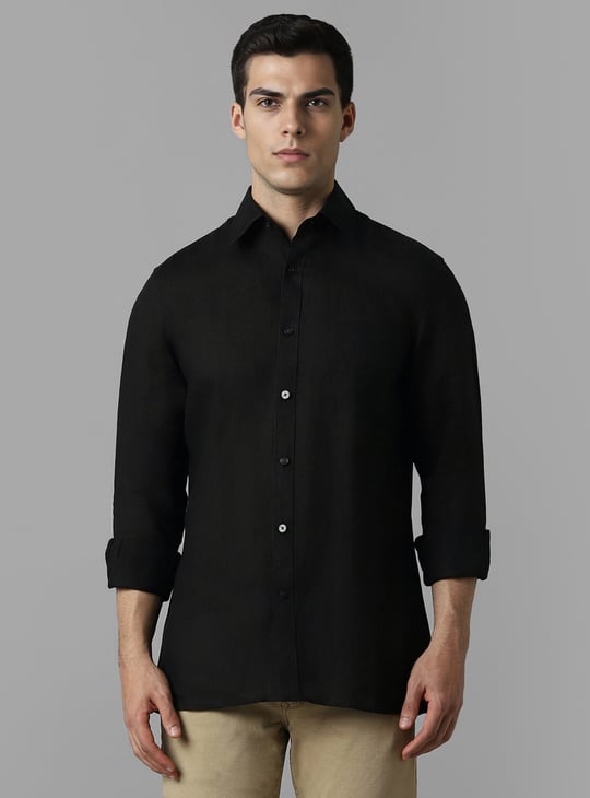 LOUIS PHILIPPE Solid Linen Classic Fit Shirt Black