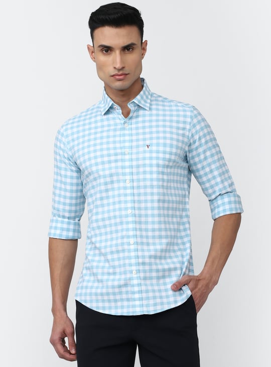 VAN HEUSEN Checked Slim Fit Casual Shirt Blue