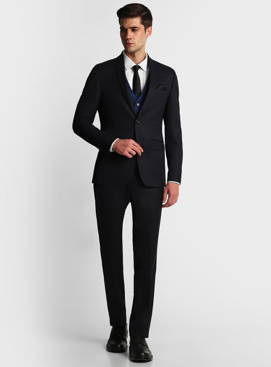 LOUIS PHILIPPE Solid Slim Fit Formal Three Piece Suit Black