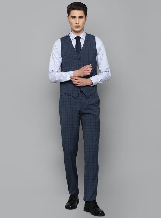 LOUIS PHILLIPE Checked Slim Fit Formal Three-Piece Suit Blue