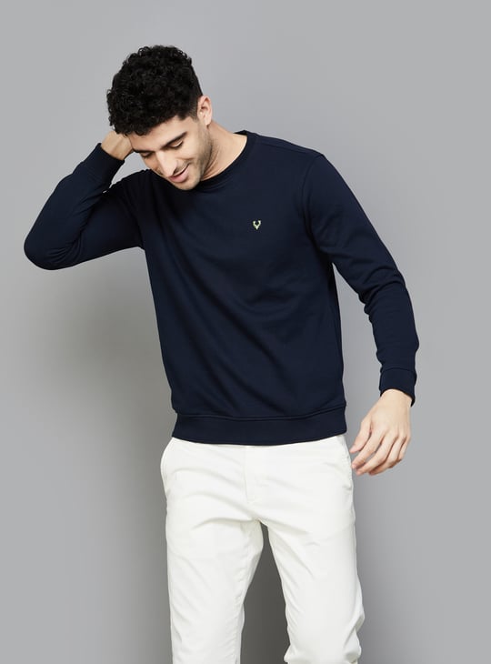 ALLEN SOLLY Solid Crew Neck Sweatshirt Blue