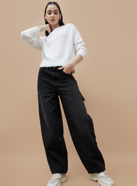 GINGER Solid Baggy Jeans