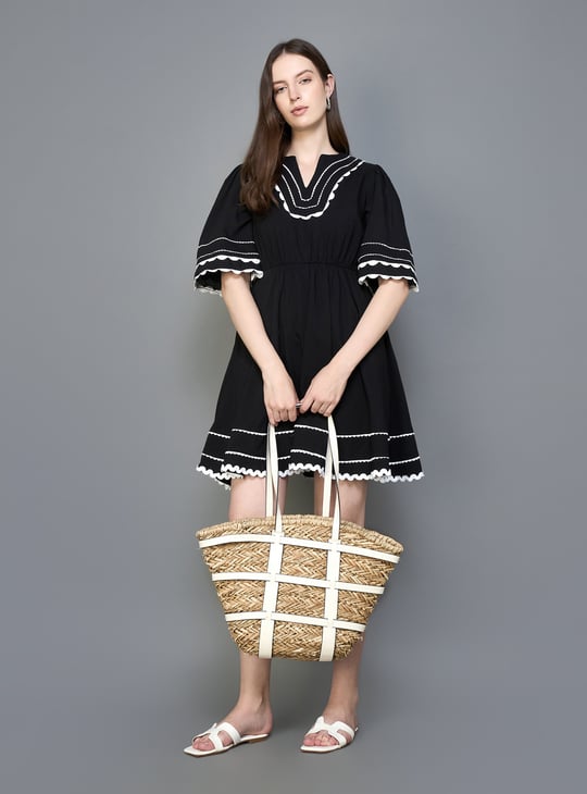 VERO MODA Lace Detail A-Line Dress Black