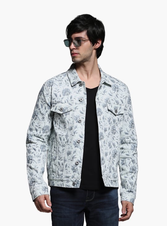 JACK JONES Floral Print Trucker Jacket White