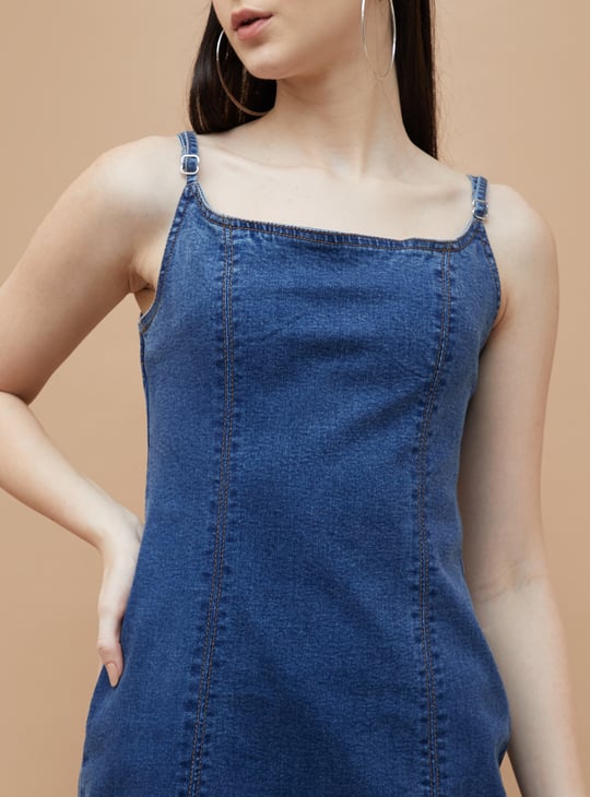 GINGER Solid Denim Dress Blue