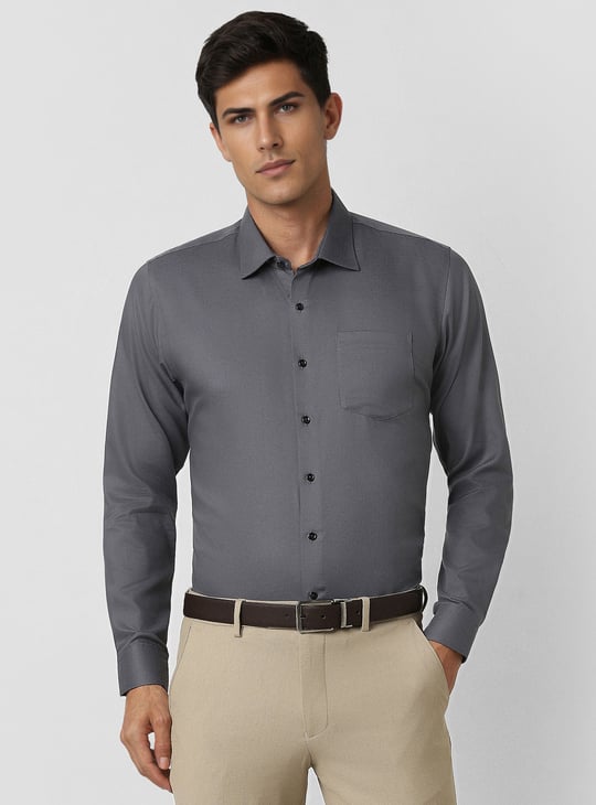 VAN HEUSEN Textured Slim Fit Formal Shirt Grey