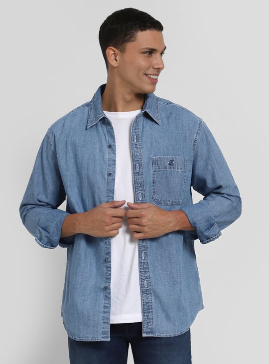 AMERICAN EAGLE Solid Denim Shirt