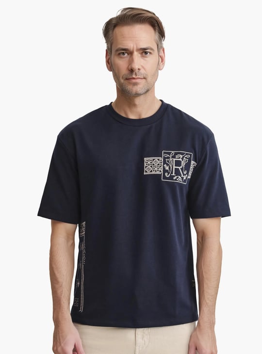 RARE RABBIT Placement Embroidered T-shirt Blue