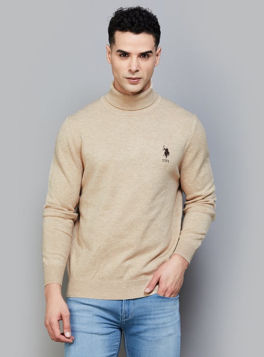 POLO Solid Turtle Neck Sweater Beige