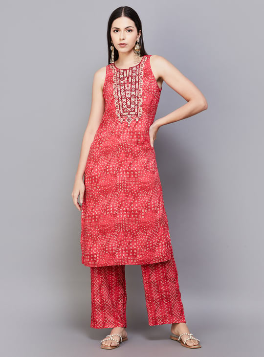 global desi red dress Kurta Sets Global Desi Dhoti Dress Global Desi Red Kurtha Global Desi Red  Gold Printed Kurta
