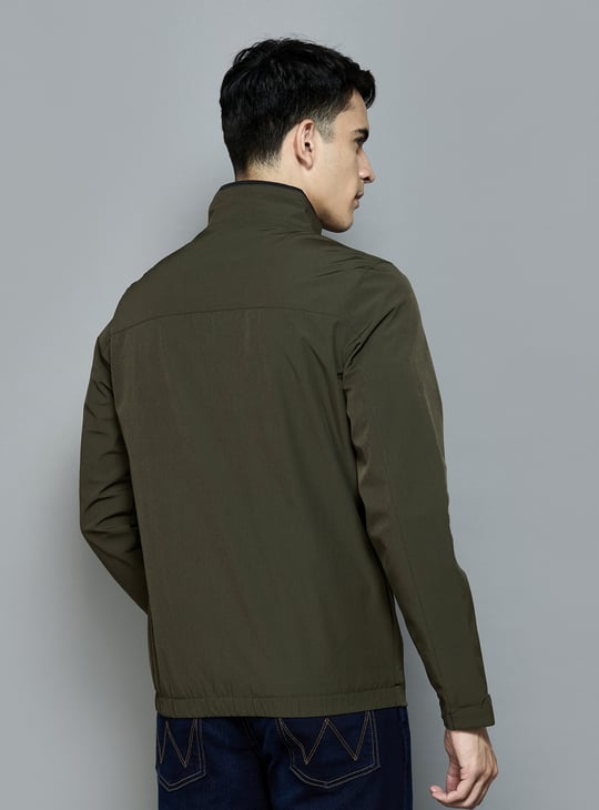 ALLEN SOLLY Solid Zip-Through Jacket Olive