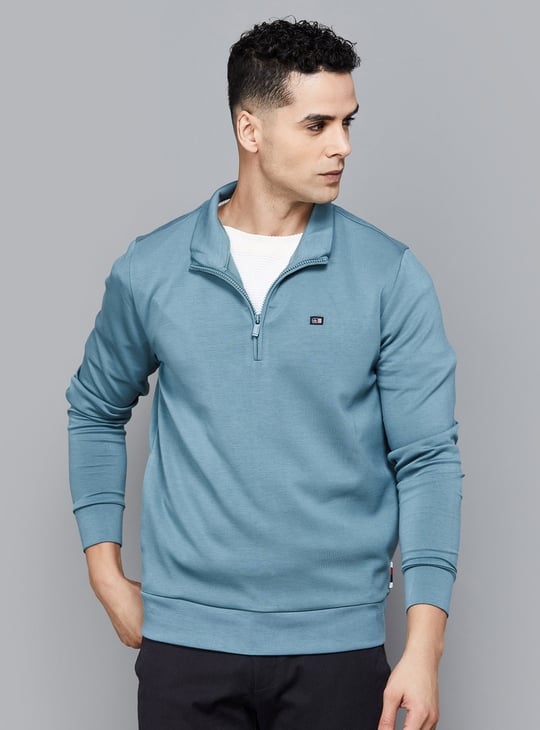 ARROW SPORT Solid Quarter Zip Sweatshirt Blue