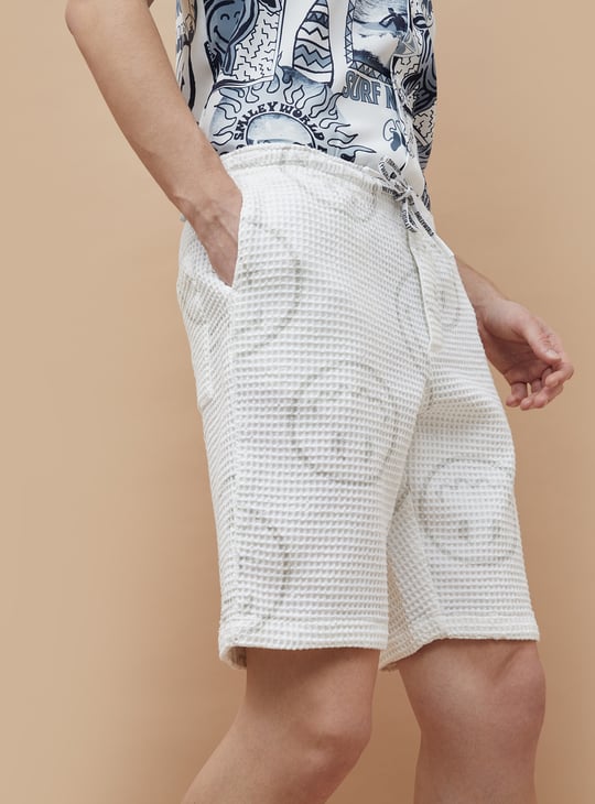 SmileyWorld Waffle Knit Shorts White