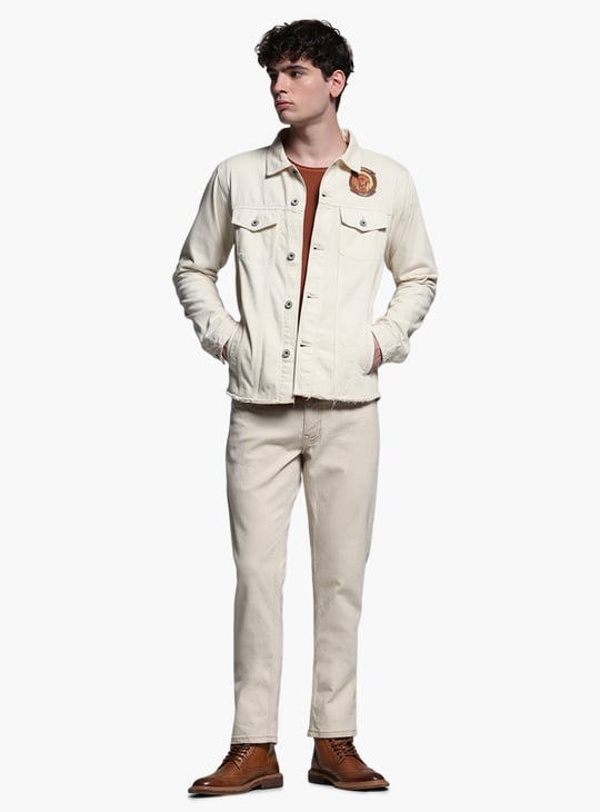 JACK & JONES Printed Raw Edge Denim Jacket | Off White