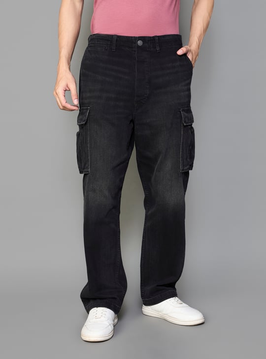 AMERICAN EAGLE Washed Comfort Fit Cargo Jeans Black