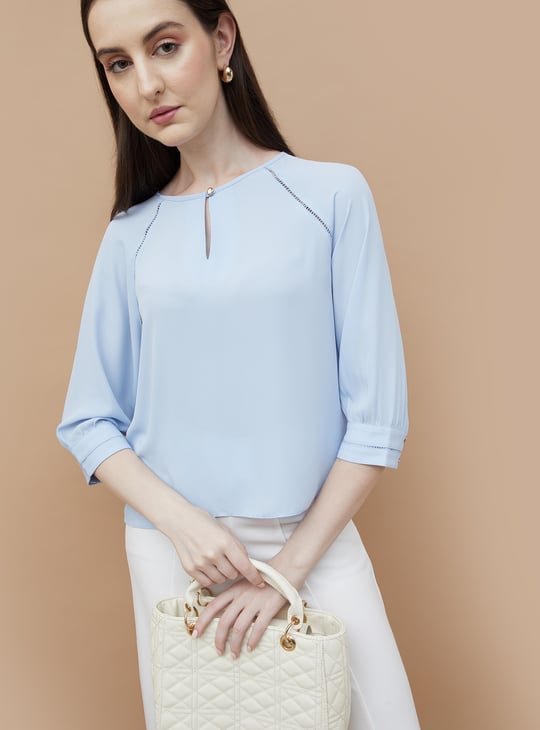 Plus Size - Challis Puff Sleeve Tea Length Dress - Torrid 1.State | Plush Luxe Puff Sleeve Lace トップ | Blue Night | S