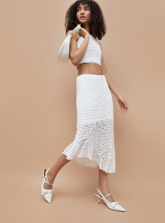 GINGER Floral Lace Layered Skirt | White