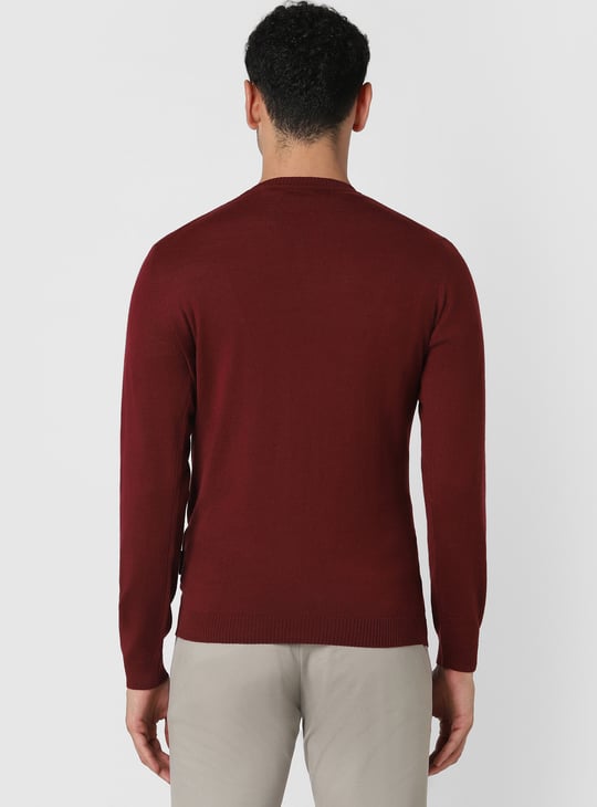 Maroon Sweater Van Heusen V Neck Sweater VAN HEUSEN Solid Sweater