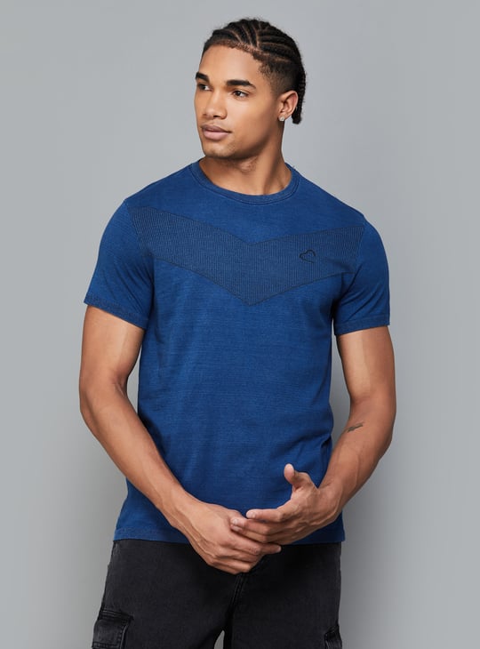 BEING HUMAN Woven Design T-shirt Blue