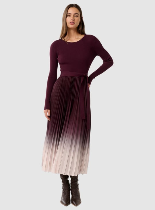 FOREVER NEW Ombre Belted Fit & Flare Dress | Maroon