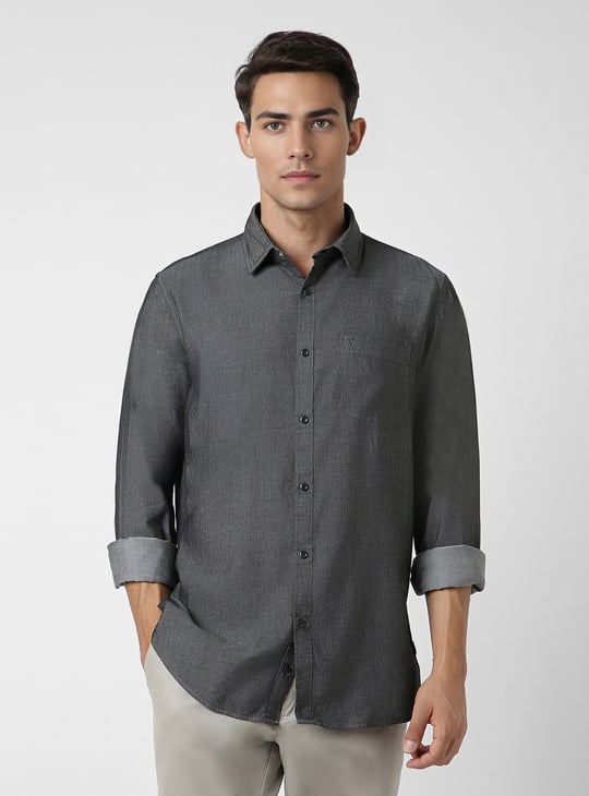 VAN HEUSEN Textured Slim Fit Full Sleeves Party Shirt
