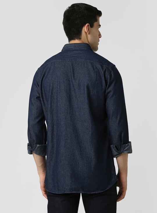 VAN HEUSEN Solid Slim Fit Denim Shirt Blue