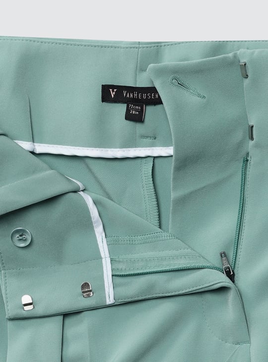 Women Green Solid Formal Regular Fit Trousers
