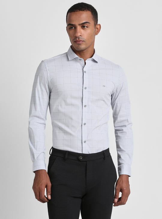 PETER ENGLAND Check Super Slim Fit Formal Shirt Grey