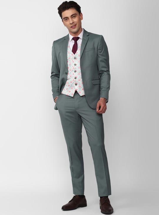 PETER ENGLAND Solid Slim Fit Three-Piece Suit Grey