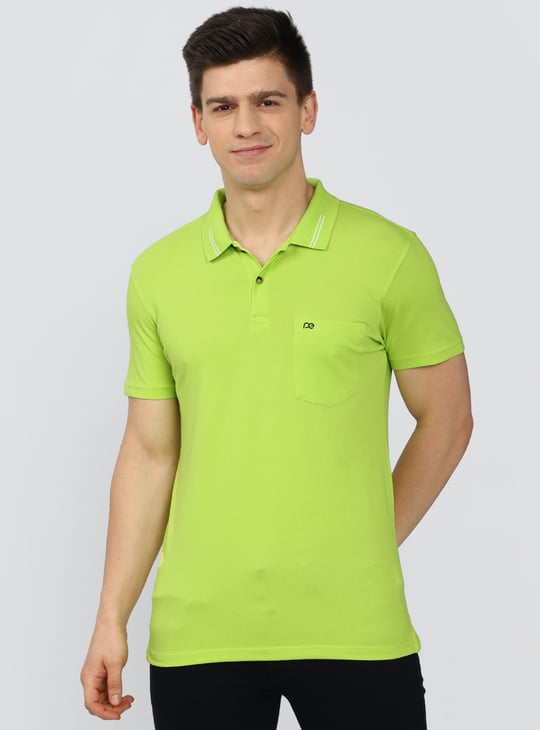 PETER ENGLAND Solid Super Slim Fit Polo T Shirt Green